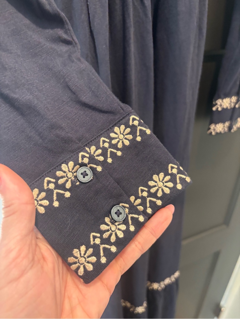 Boden Edwina Jersey Shirt Dress Midi Embroidered Navy Long Sleeve 14 Reg NWT - Picture 10 of 12